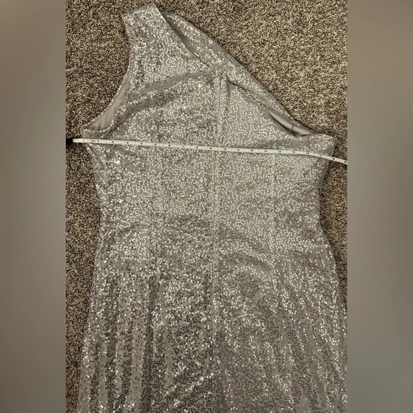 Silver Sequence Mini Dress One Shoulder size 14 - Picture 5 of 6